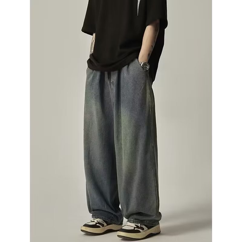Elastic Waist Oversized New Jeans For Men And Women Japanese Style Large Size Loose Designer Pants Street Style Drapey Floor-length Wide-leg Pants