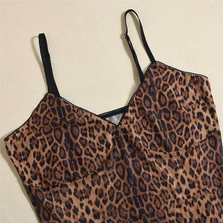 Aliunique Women 2026 Summer Street Fashion Leopard Print Sexy Hot Dress Slim Fit V-neCK Suspender See THrough Mini Skirt M260304