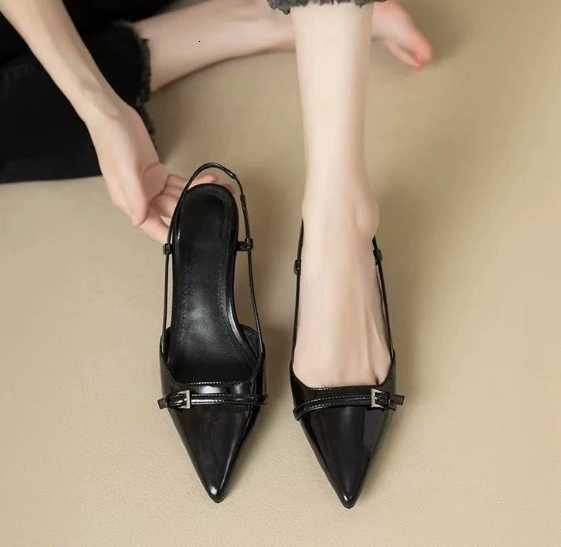 French-style pointed-toe patent leather high-heeled sandals - new style, fairy-like, retro, versatile, with thin heels and a hollow back H260304