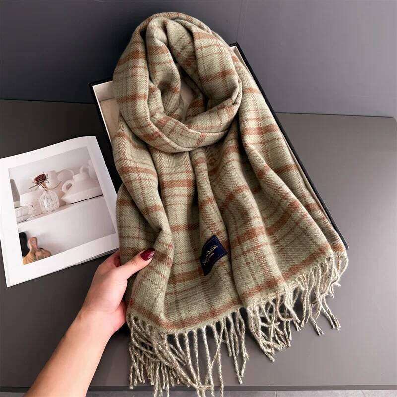 Winter Retro Thickened Scarf For Women Men Neck Keep Warmer Tassel Pashmina Shawl Faux Cashmere Warps Autumn Elegant Blanket XJ260304