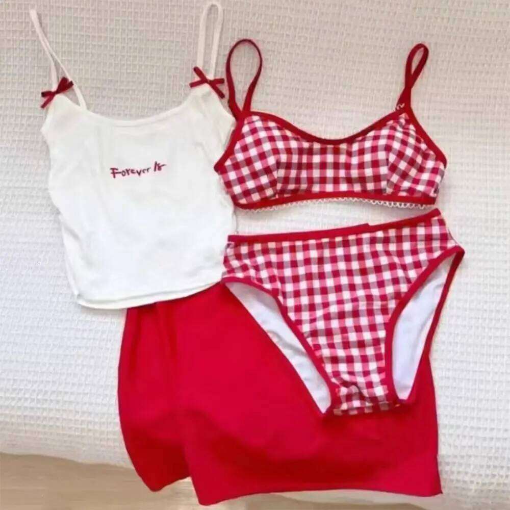 Elastic Sweet Swimsuits Two Piece V Hem Backless Floral Bikini Set Women Korean Style Low Waist Flower Swimming Suit Summer Y260303