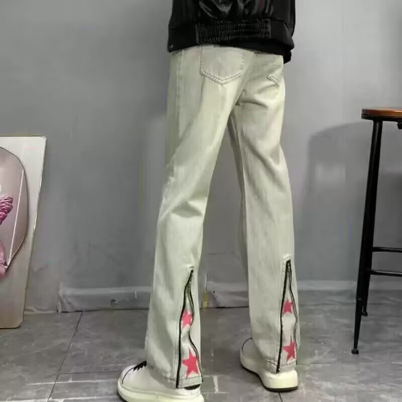 Children's High Street Jeans With Zipper On The Leg Loose Fit Fashionable Washed Designer Pants Straight-leg Denim Versatile Casual Pants For Boys