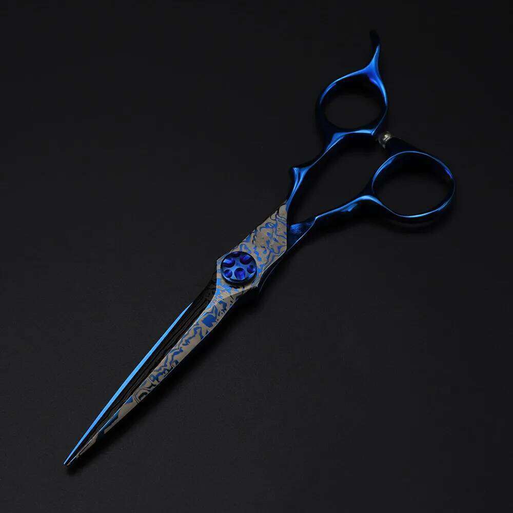 Professional 6 '' Blue Damascus hair cutting Gem screw haircut thinning barber tools steel shears Hairdressing scissors H260303