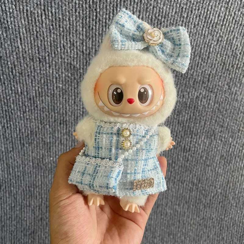 Classic Black Tweed Set with Camellia Bow, Pearl Bag & Shoes for 17cm V2 Labubu Dolls Luxury Outfit AccessoriesT260304