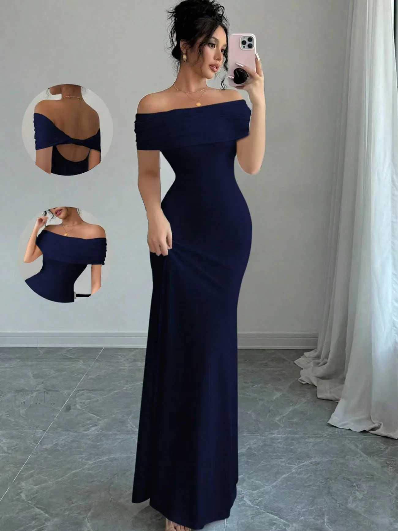 Off Shoulder Party Dress Womens Sleeveless Sexy Bodycon Midi Dress Elegant Bandage Cocktail Dress for Night Out M260304