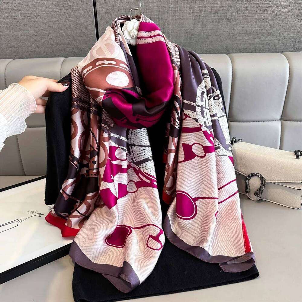 Luxury Long Women Fashion Shawl Warps For Travel Beach Ladies Hijab Elegant Neckerchief Soft Stain Faux Silk Scarf XJ260304