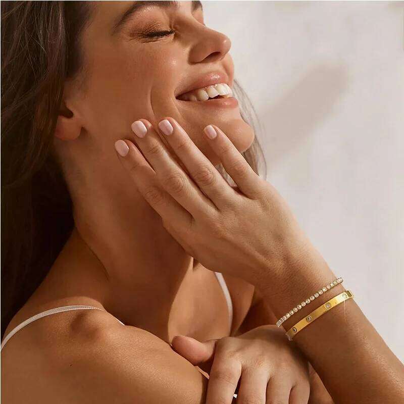 Stackable Bracelets Bangles for Women Girls 14K Gold Plated Cubic Zirconia Tennis Bracelet Stainless Steel Jewelry Gifts XJ260303