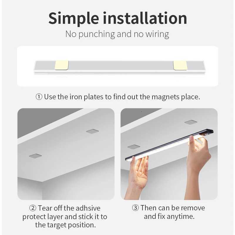 Motion Sensor Light Wireless LED Night Light USB Rechargeable Night Lamp Cabinet Wardrobe Lamp Under Backlight For Kitchen Led H260304