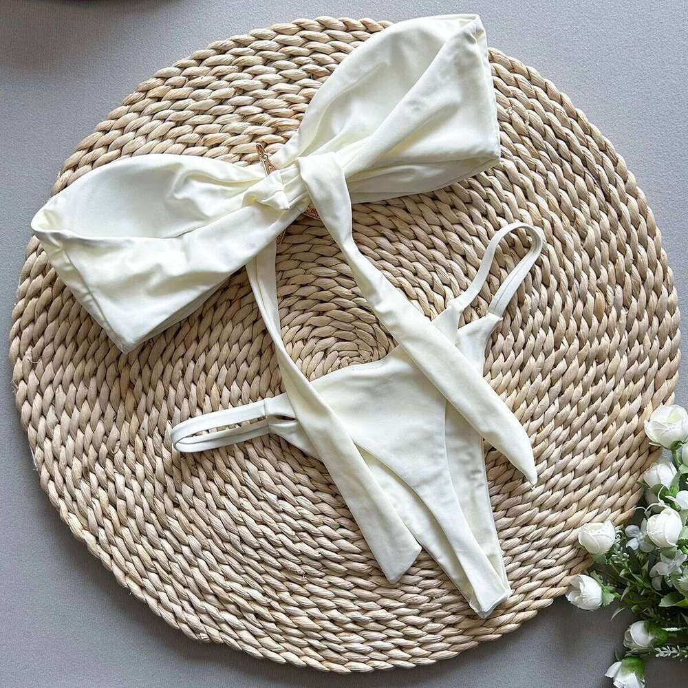 Sexy Women's Bikini Solid Color Strapless Split Swimsuit Y260303