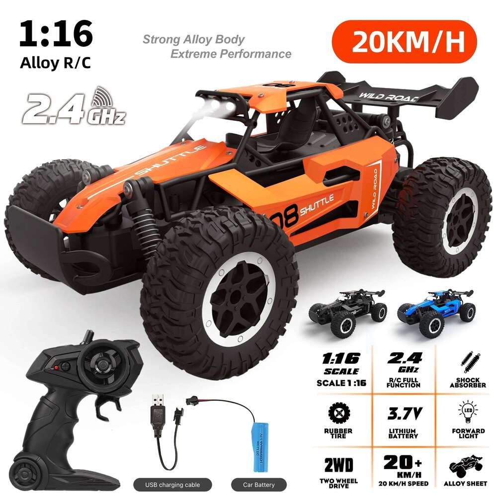 1:16 Scale 2WD Remote Control Car, 20KM/H High-Speed Off-Road RC Vehicle with LED Lights, Drift Racing Toy for Kids Adults Z260303