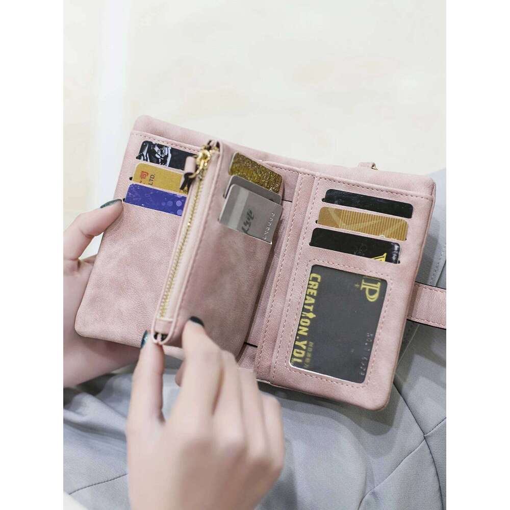 Women's short frosted Korean version student small fresh cute Tri-fold multi cardslot zero multifunctional wallet C260304