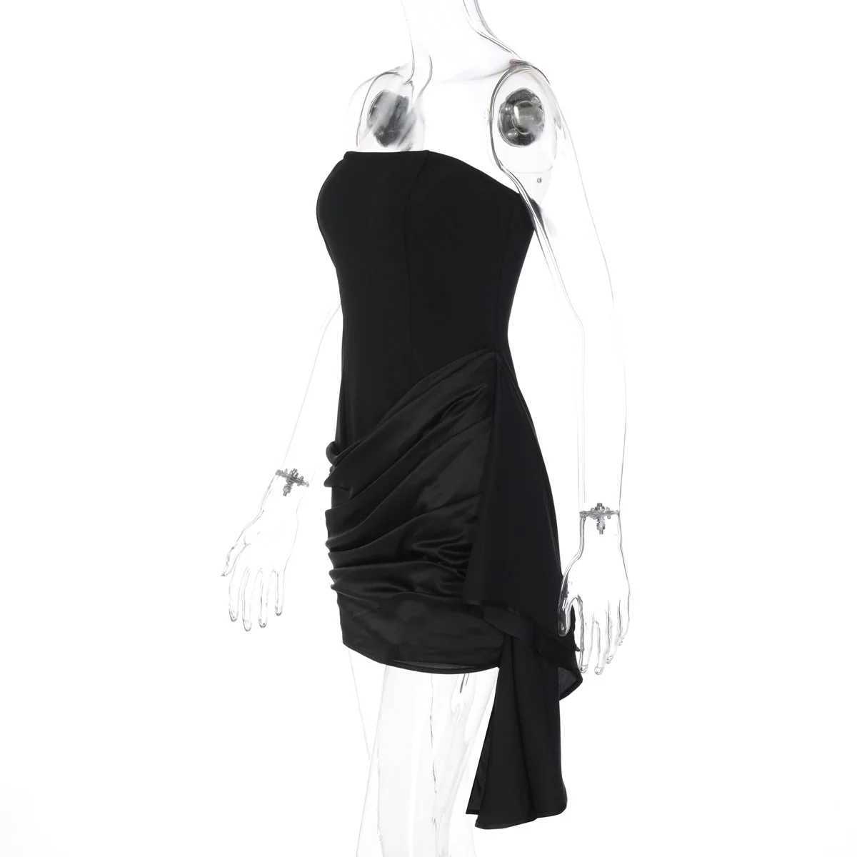 Satin Strapless Backless Mini Dress Outfit Women Off Shoulder Sleeveless Bodycon Ruched Party Club Autumn Winter Sexy Dresses a12 M260304