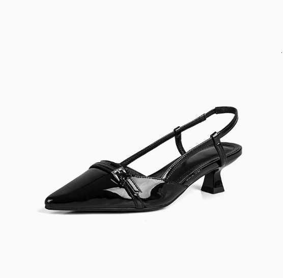 French-style pointed-toe patent leather high-heeled sandals - new style, fairy-like, retro, versatile, with thin heels and a hollow back H260304