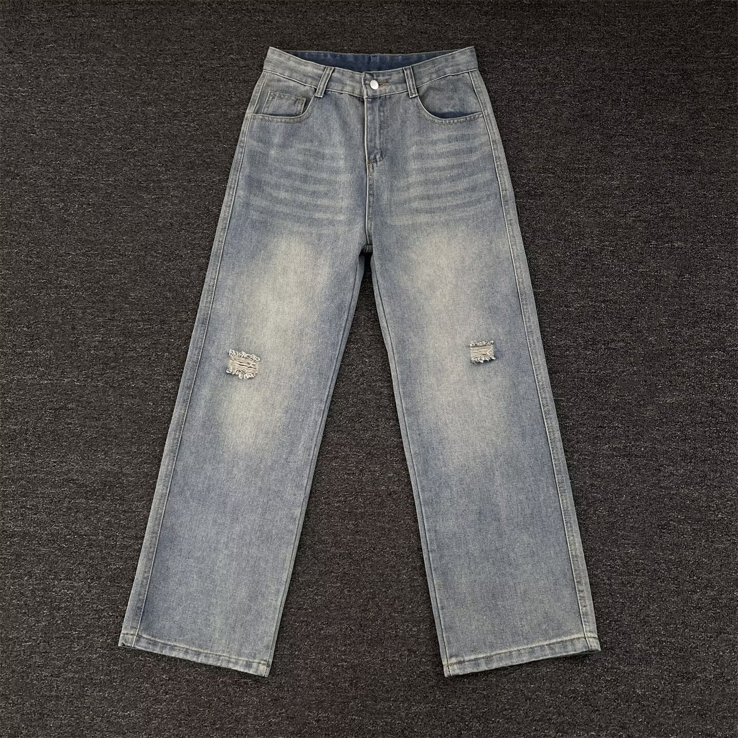 American Retro Distressed Washed Denim Long Pants For Men Wasteland Style Mud-dyed Loose Fit Designer Pants Wide-leg Casual Pants