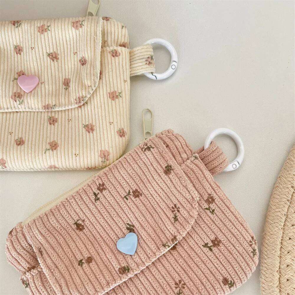 Corduroy Printed Coin with Key Ring Kids Cute Purse Hasp Small Wallet Zipper Credit Card Holder ID Bag C260304