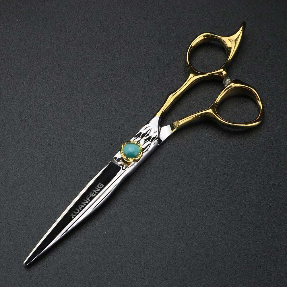 XUANTENG Golden 6-inch hair green agate screw cutting scissors, and thinning scissors set H260303
