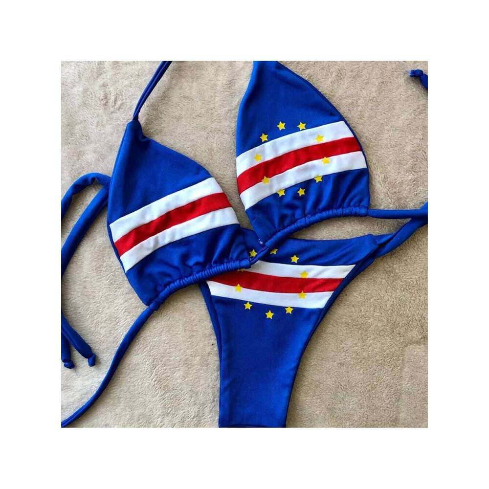 Summer new split three-point Y2K national flag print blue swimsuit bikini beach sexy clothing Y260303