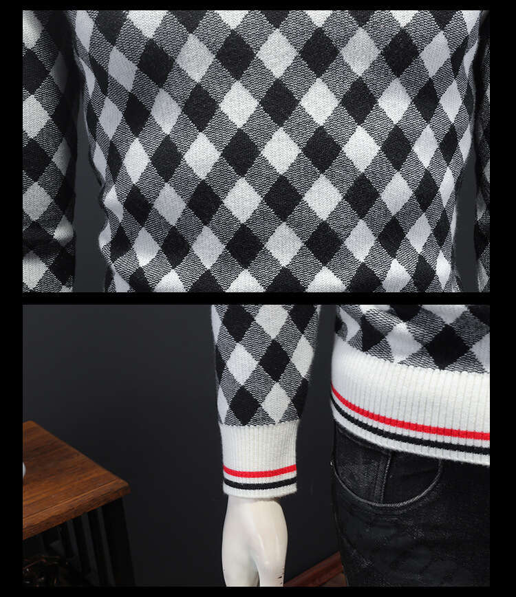 American European Autumn And Winter New Men's Sweater Knitted Pullover With Round Neck Plaid Slim Fit Plus Size Light Luxury Knitwear Luanyun