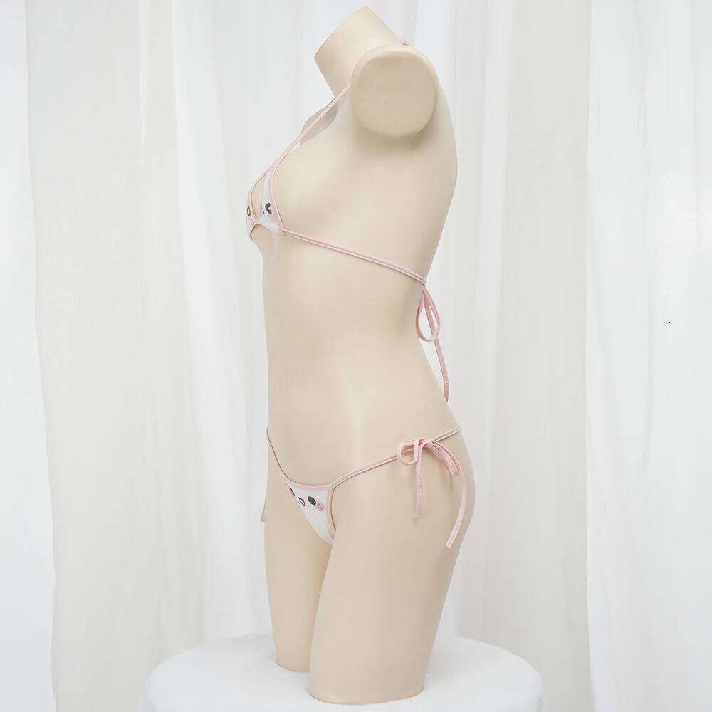 Cute Bikini 2025 Anime Kawaii Girl Cosplay Swimsuit Women Lace Up Bathing Suit Low Waist Bikinis Sets Beach Swimwear Y260303