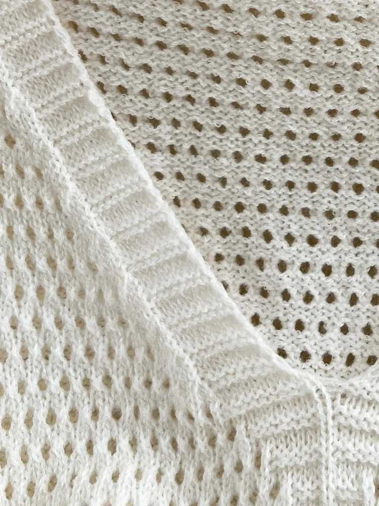 Hollow Out Knit Mini Dress Womens Sleeveless V-Neck Bodycon Short Dress Button Decor Summer Beach Vacation Sexy Dress M260304