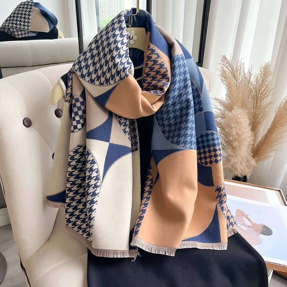 Two-sided Jacquard Houndstooth Tassel Mature Pashmina Cashmere Warm Shawl Autumn Winter Coldproof Windproof Wrapped Scarf XJ260304