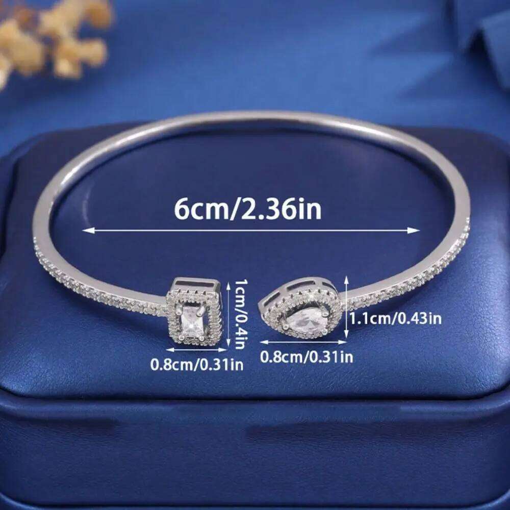 Jewelry Cubic Zirconia Cuff Bracelet Waterproof Handmade Luxury Geometry High-end Korean Style Adjustable Open Bangle XJ260303