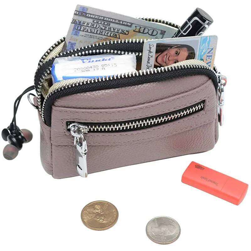 fashion women wallet genuine leather double zipper coin purse pouch bag C260304