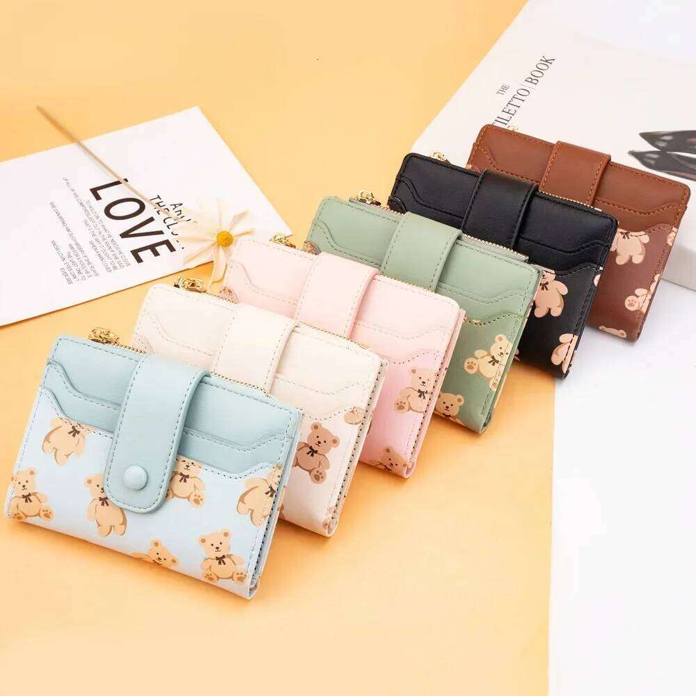 Women Short Wallets PU Leather Female Bifold Purses Cute Bear Card Holder for Girl Small Zipper Wallet with Coin Purse C260304