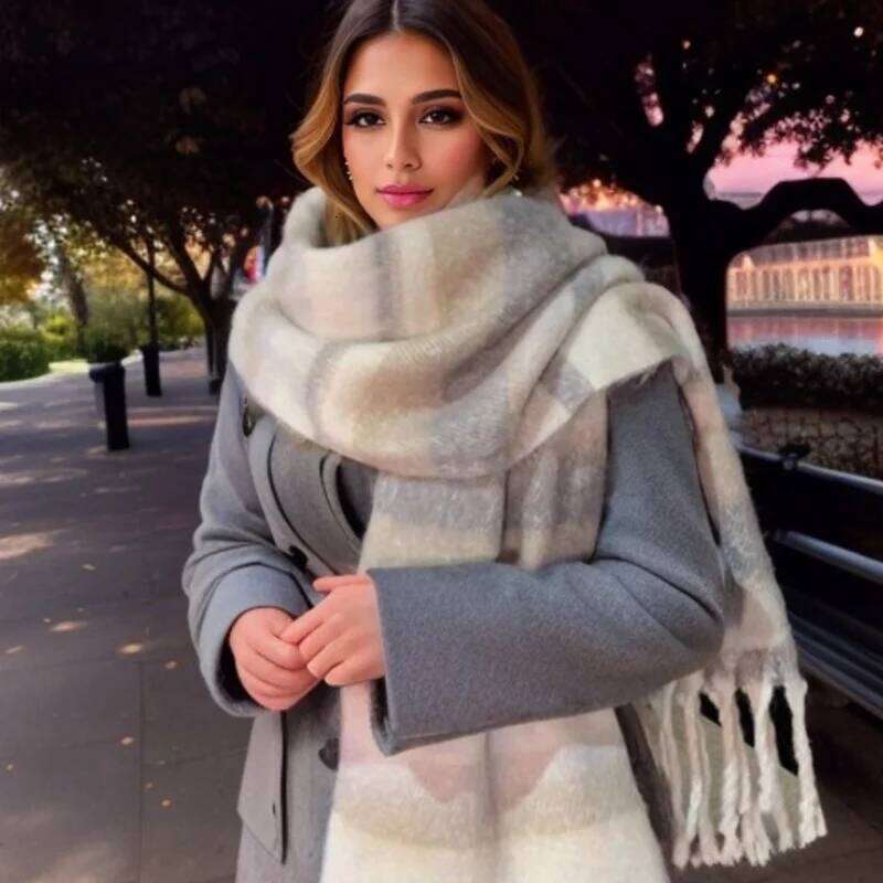Plaid Winter New - Faux Cashmere Mallard Scarf for Women, Korean Style Warm Thick Shawl, Retro Fashion Accessory XJ260304