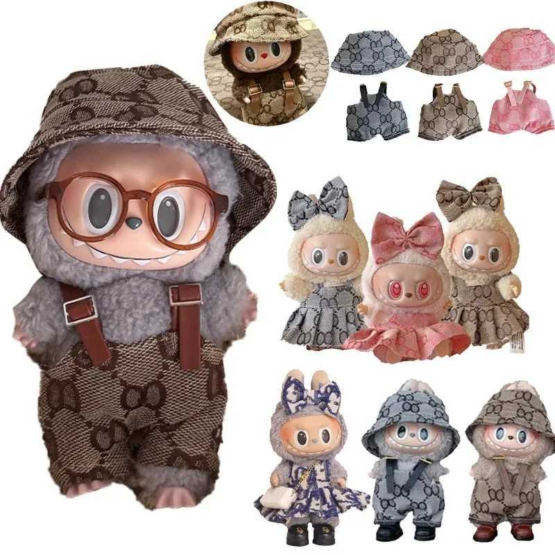 15/17cm Labubu Brown Tweed Retro Skirt Set, Luxury Doll Outfit with Messenger Bag for Party AccessoriesT260304