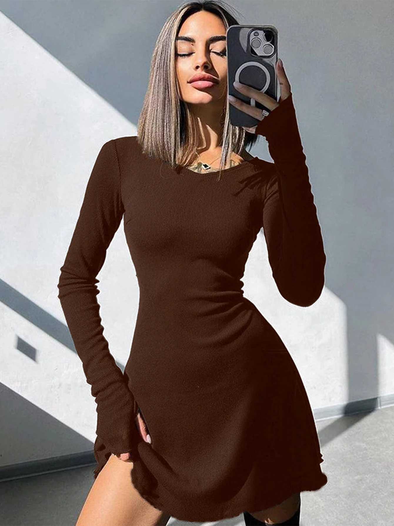 Womens Sexy Club Long Sleeve Mini Bodycon Dress Suitable For Nightclub Family Party Vacation Leisure M260304
