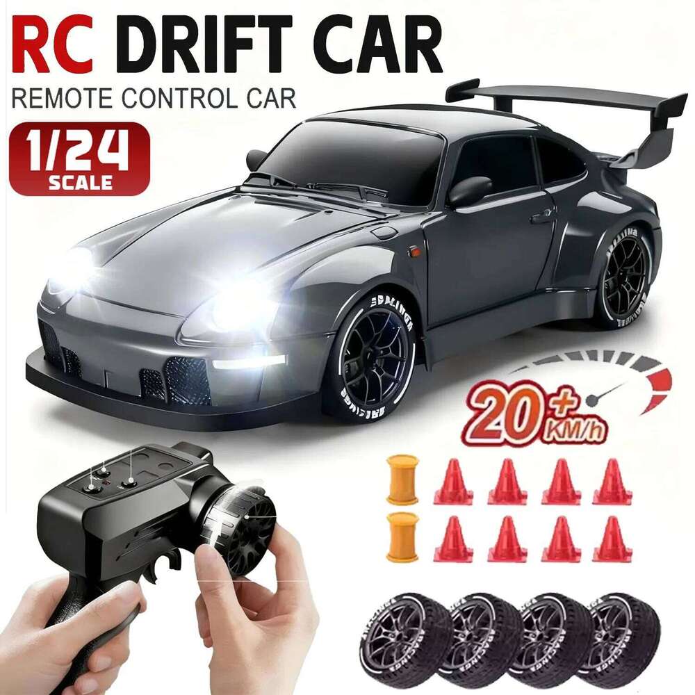New Drift 1:24 Remote Control 20KM/H 4WD High Speed RC Car with LED Lights Extra Drifting Tires Vehicle for Adult Kid Z260303