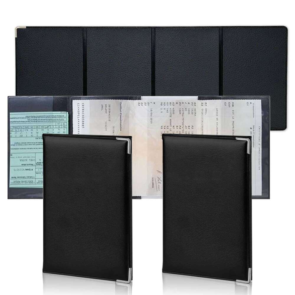 1/2pcs 4-fold grey card in imitation leather Vehicle document, insurance & licence holder Elegant, compact and durable C260304