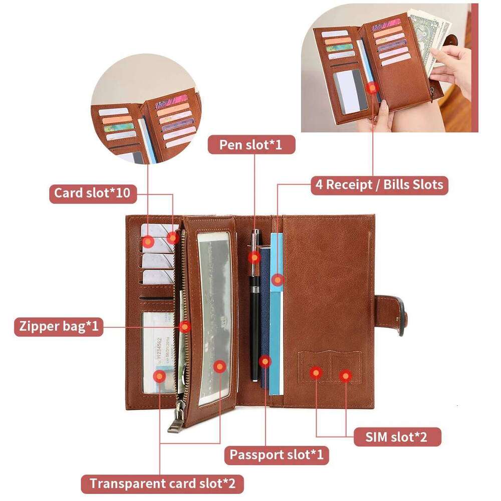 Women's Wallets RFID Blocking PU Leather Trifold Clutch Credit Card Ladies Travel Wallet Purse with Pen Holder C260304
