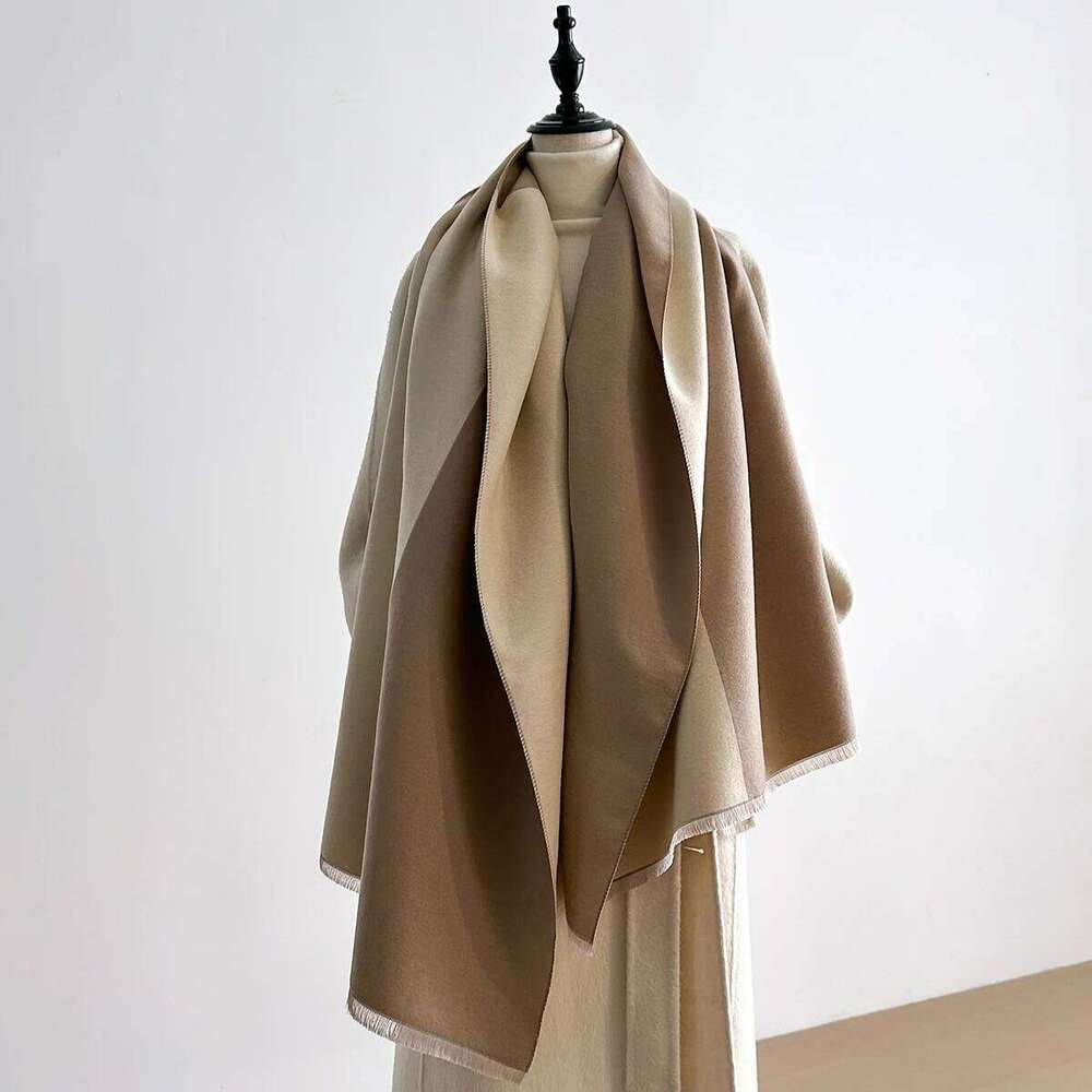 Women Winter Scarf Pashmina Shawls Lady Wraps Thick Warm Two Tone Color Block Bufanda Echarpe Female Cashmere Imitation Stoles XJ260304
