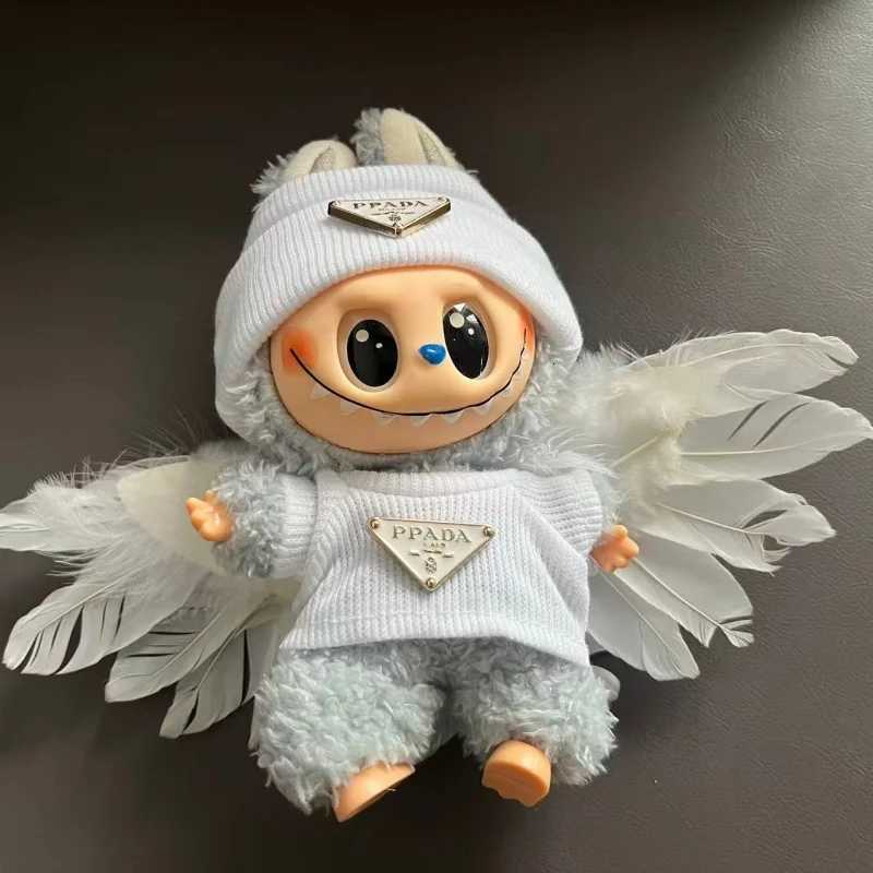 15/17cm Labubu Pink Overalls & Hat Set, Luxury Doll Outfit with Triangle Logo for Party & Fashion AccessoriesT260304