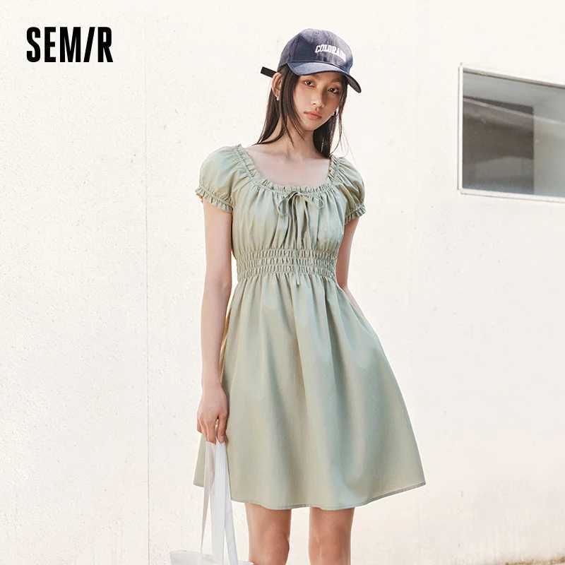 Semir Bowknot Dress Women Youthful 2025 Summer New Playful Square Neck Lace Trim Flirty Short Dress M260304