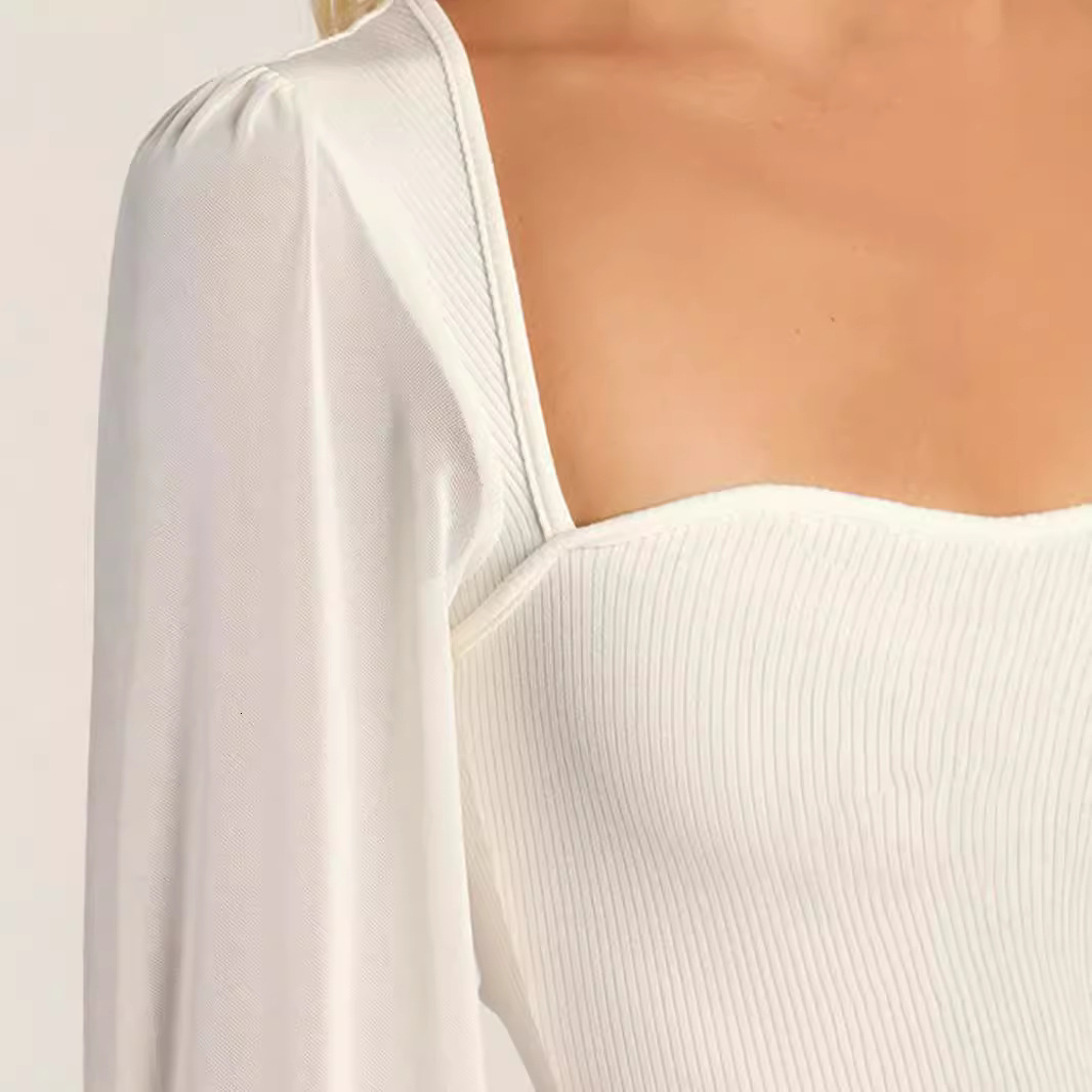 BornToGirl sexy tight fitting womens black and white tight fitting long sleeved one-piece mesh tight 240827