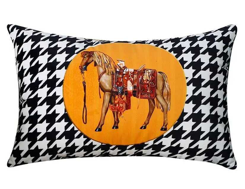 Horse Print Velvet Cushion Cover Luxury Houndstooth Design for High-End Home Sofa DecorT260304