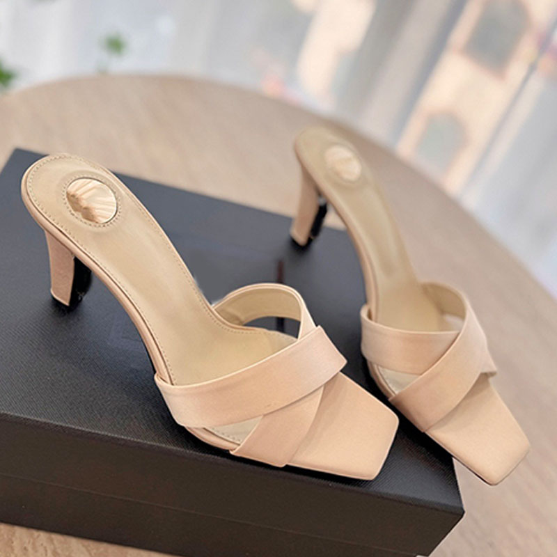 Sexy Cross Strap Kitten Heel JILL mules 2026 Summer smooth Leather Runway Dress Shoes crisscrossed square toe tapered block heel mule sandals