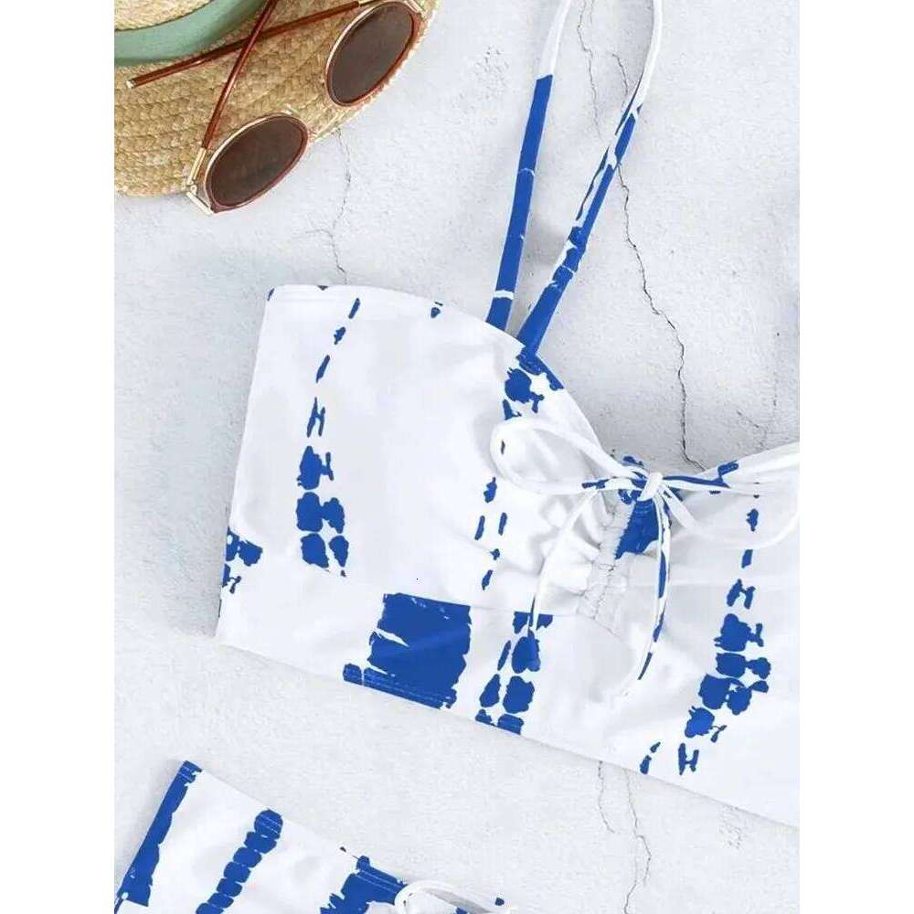 Black and White Tie-dye Split Women's High-waist Boxer Net Red Sexy Figure Hawaiian Beach Swimsuit Y260303