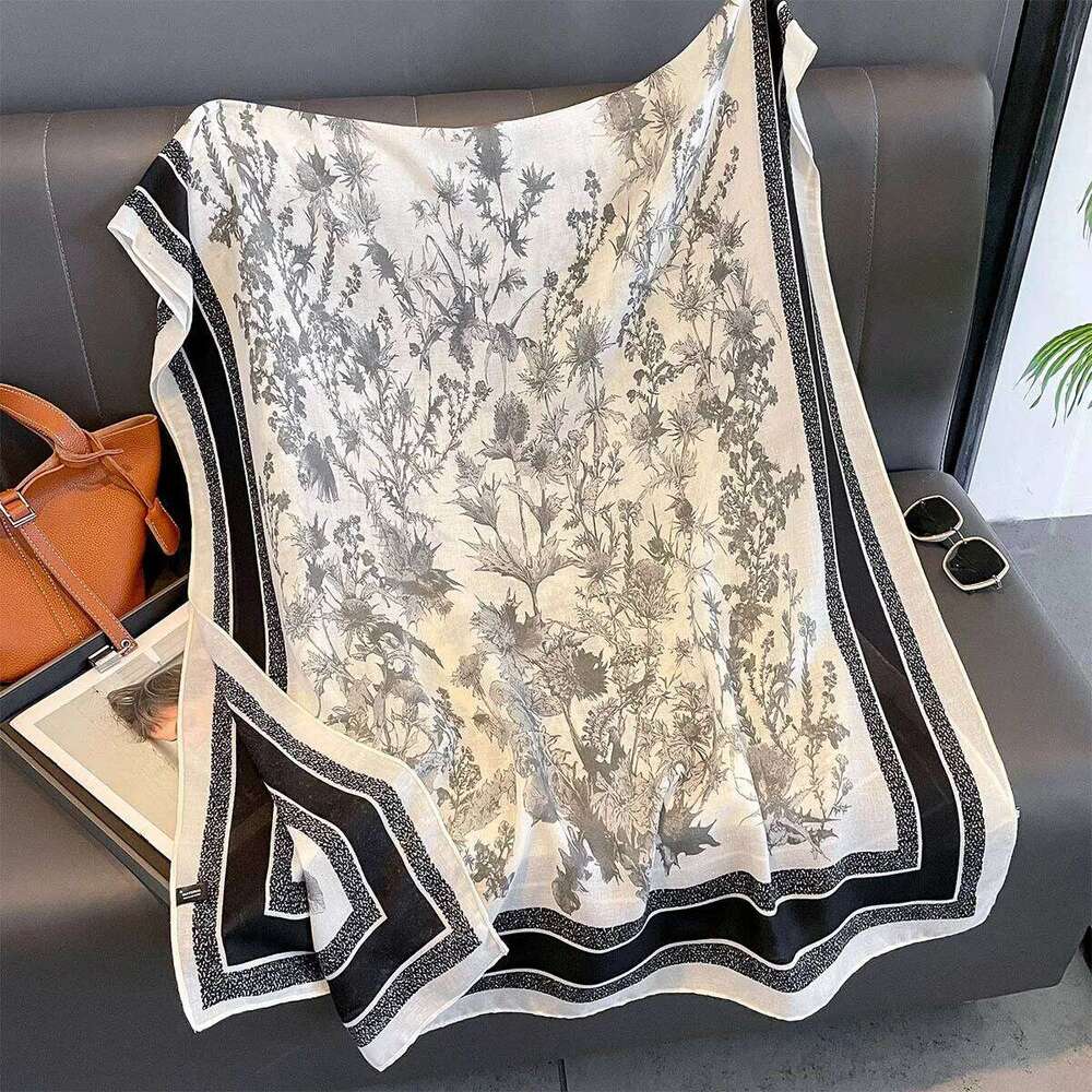 Luxury Floral long Scarf Women Elegant Thin Shawl Warps Beach Ladies Hijab Neckerchief Soft Stain Scarves For Travel XJ260304