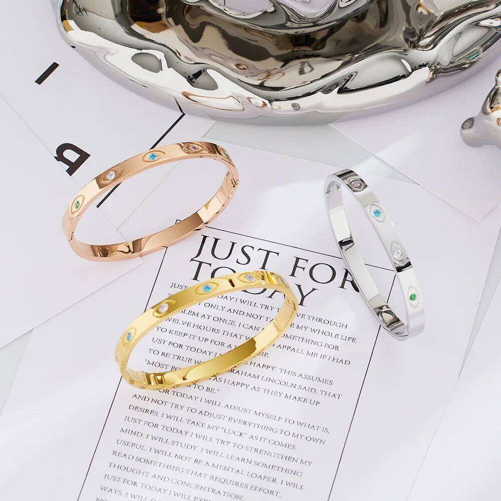 VQYSKO Colored Zircon Evil Eye Bracelet Stackables Turquoise Bangle Celebration Gift For Sisters Protection Jewelry XJ260303