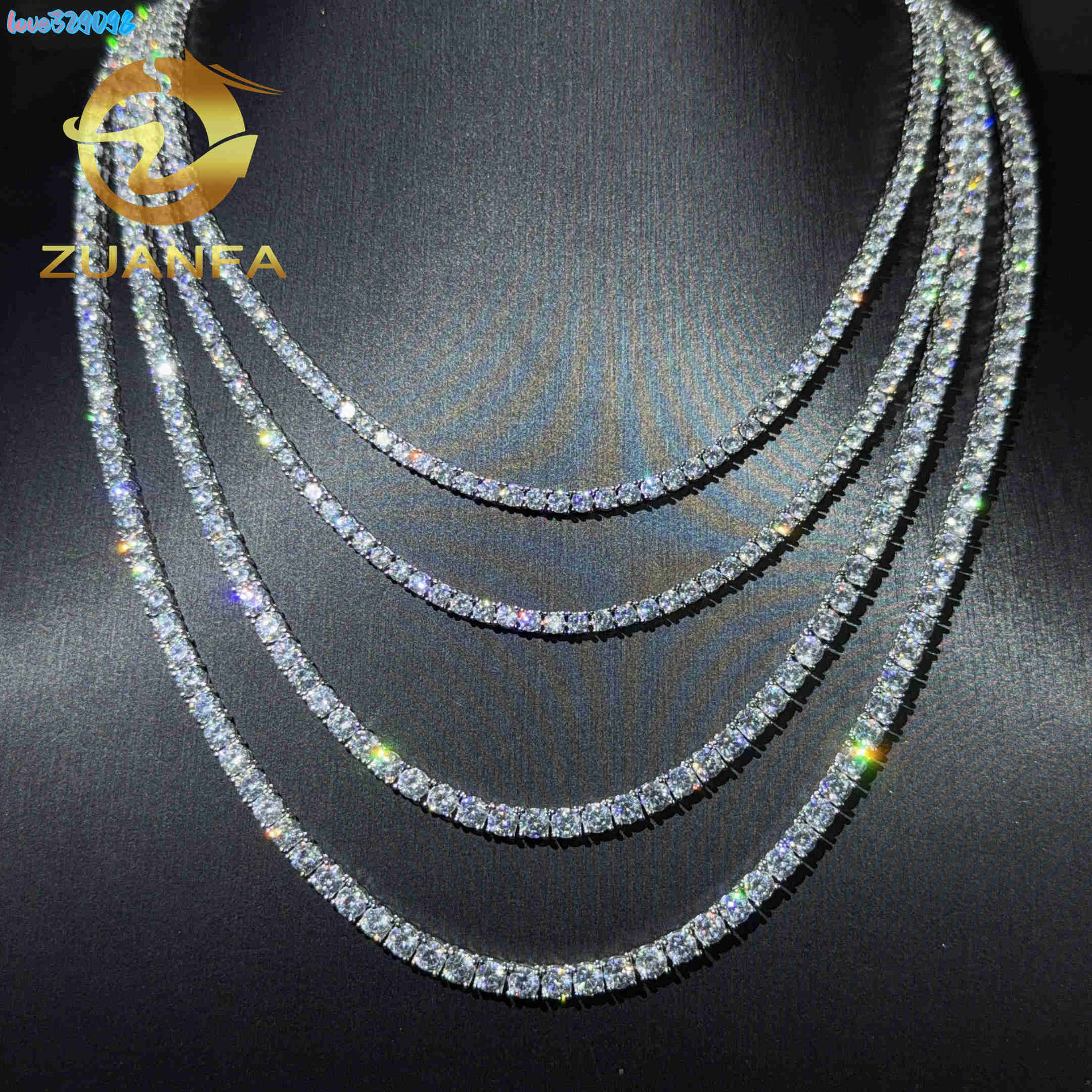2mm 3mm 4mm 5mm 925 Silver Moissanite Diamond Tennis Necklace Fashion 5A Cubic VVS Moissanite Hip Hop Tennis Necklace for Men Women