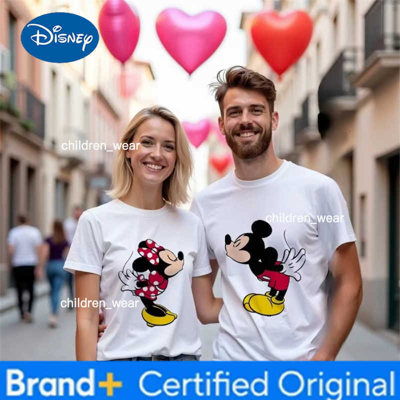 Disney 2025 New Mickey and Minnie Printed Cotton Couple T-Shirt Fashion Round Neck Loose Top Valentines Day Daily Y2K T-Shirt H260304