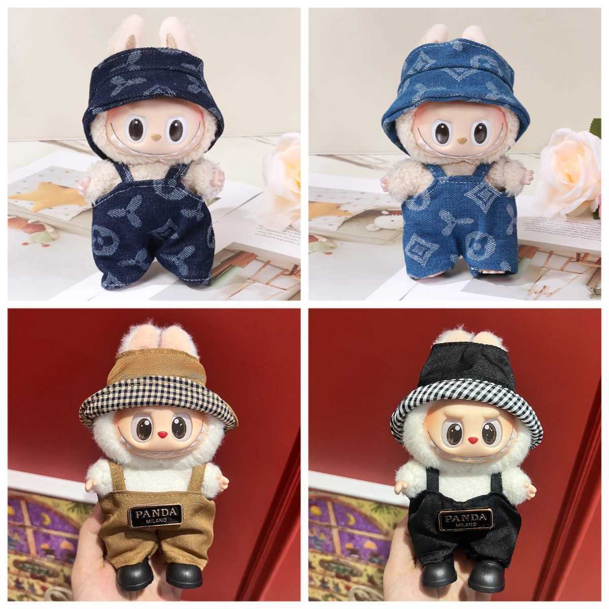 15/17cm Labubu Brown Plaid Shirt & Jeans Set, Luxury Doll Outfit with Canvas Shoes for DIY AccessoriesT260304