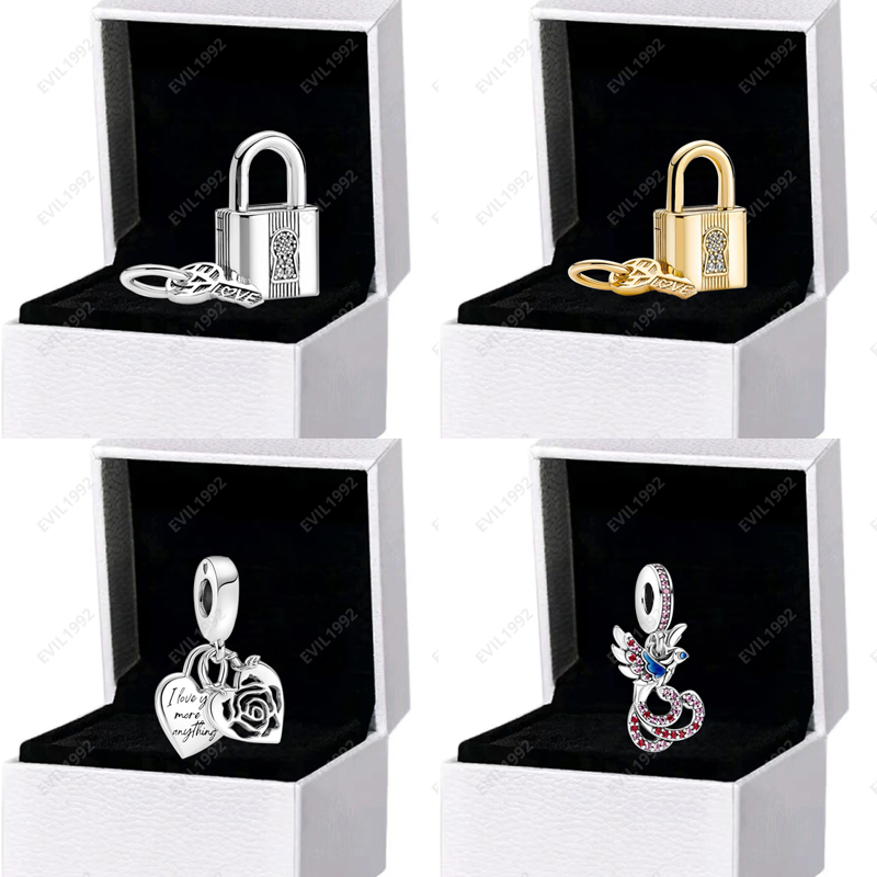 S925 Sterling Silver Loose Beads Charms Women Key Lock Fits 3mm Snake Chain Bracelets Birthday Christmas Gift DIY Making Jewelry B073