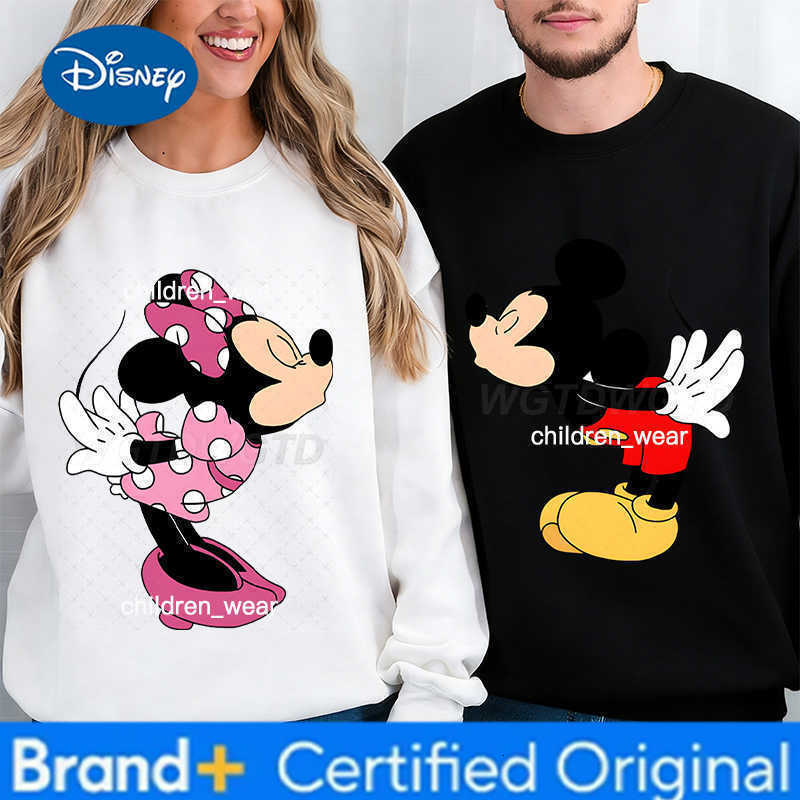Disney Sweet Mickey Mouse Minnie Print Sweatshirt for Spring Autumn Couples Casual Classic Character Tops Cartoon Women Men Pullover H260304