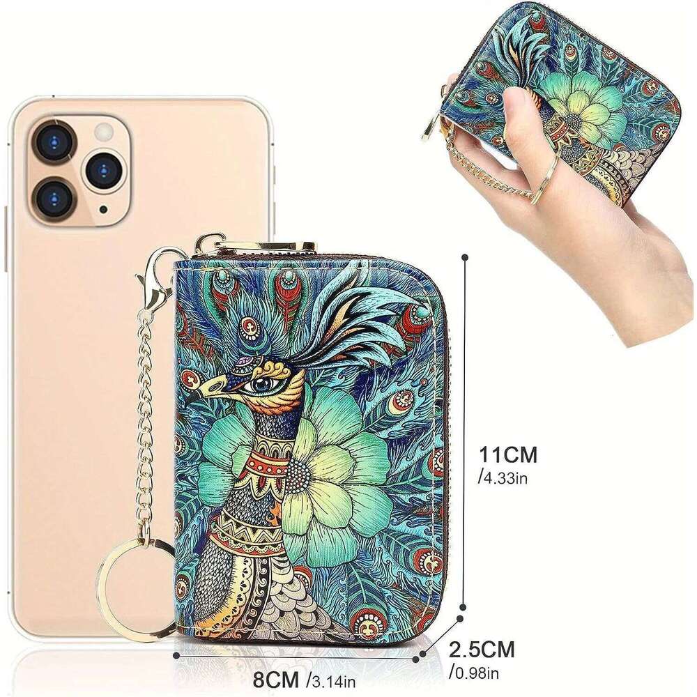 High quality leather Men Women Holder Small Zipper Wallet Solid Coin Purse Key Ring Design RFID Business Credit Card Bags C260304