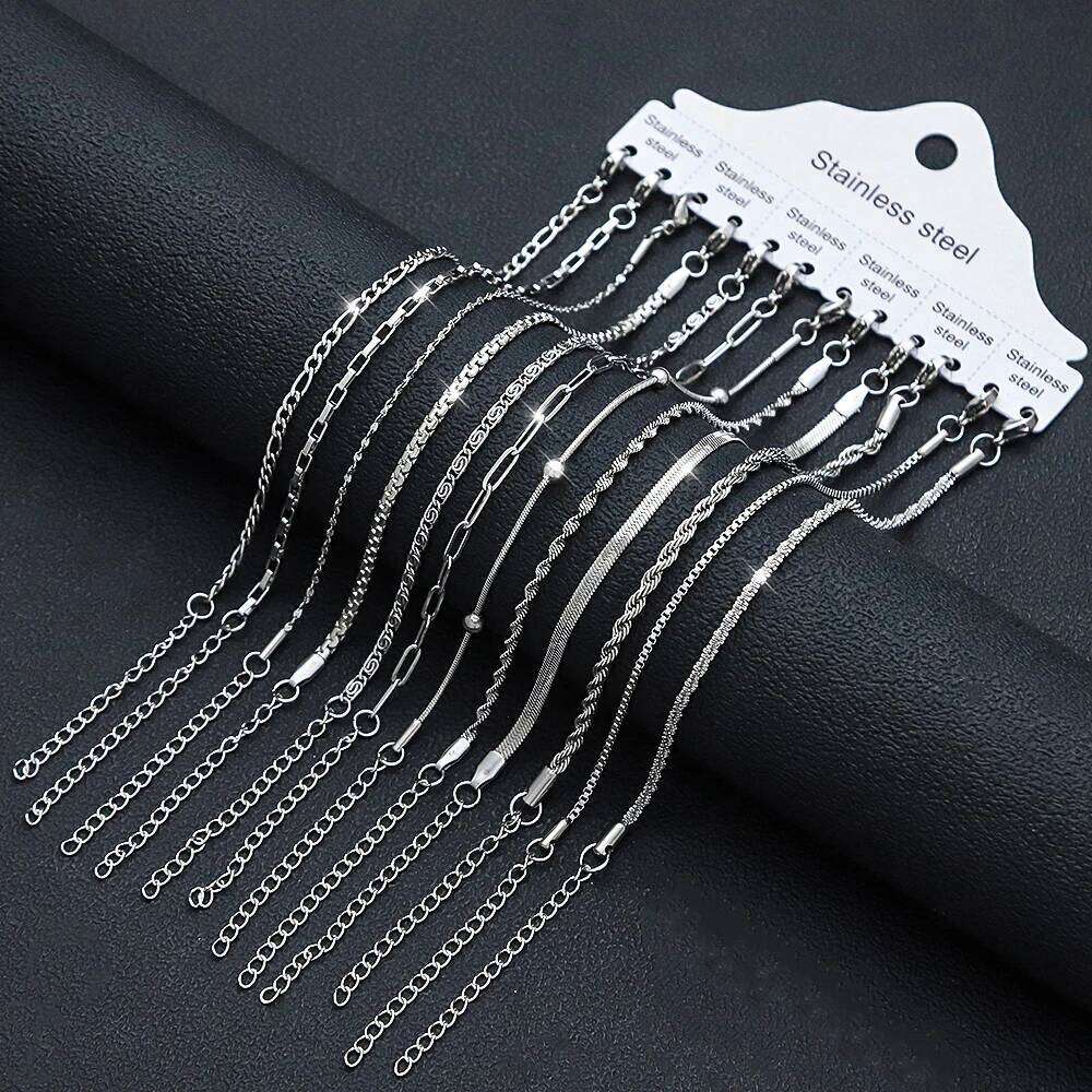12Pcs/Set Stainless Steel Bracelet for Women, Silver Gold Color Multi Style Combination Chain, Waterproof Exquisite Jewelry Gift XJ260303